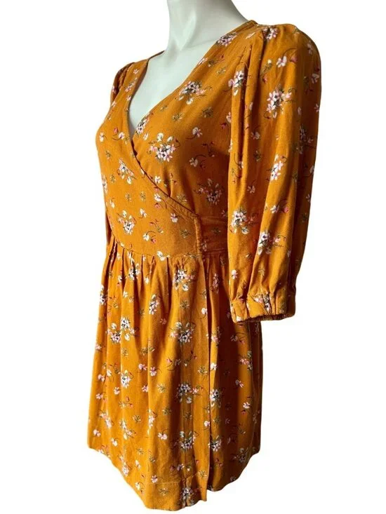 Kul Kate Handmade Mustard Floral Wrap Dress - Medium - Picture 5 of 11